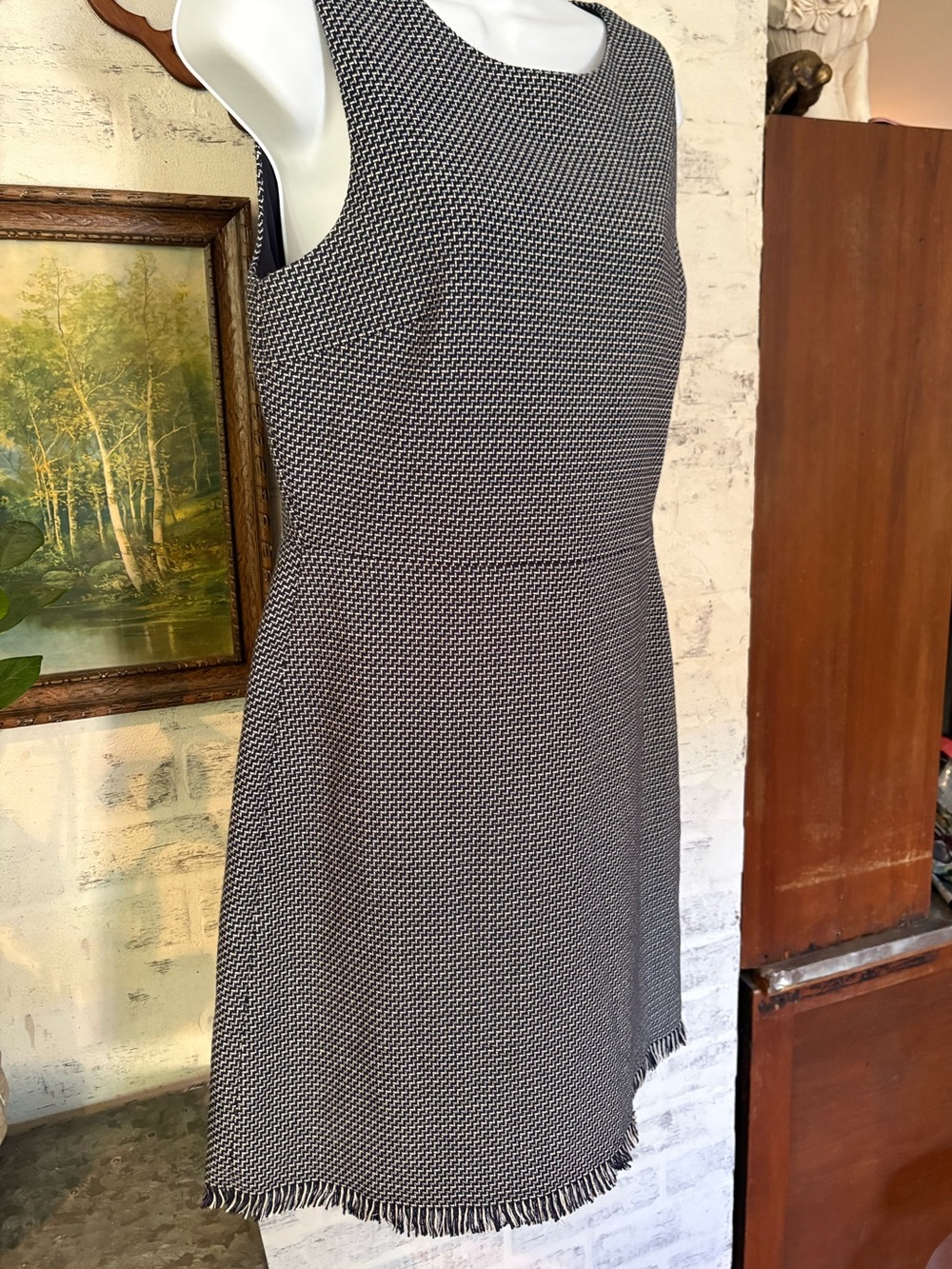 blue and white woven textured dress from LOFT